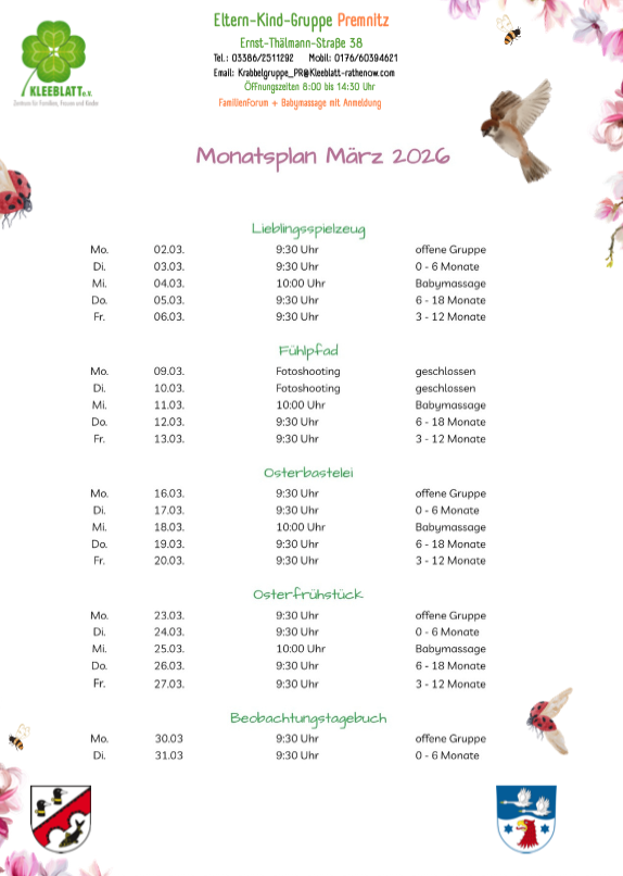 Monatsplan März 2026 Premnitz