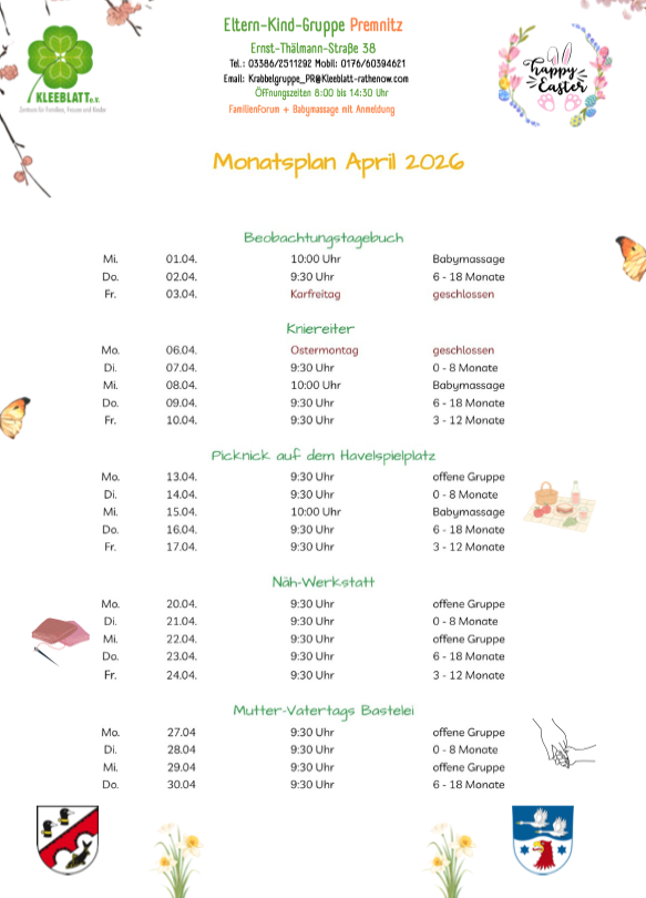 Monatsplan April 2026 Premnitz