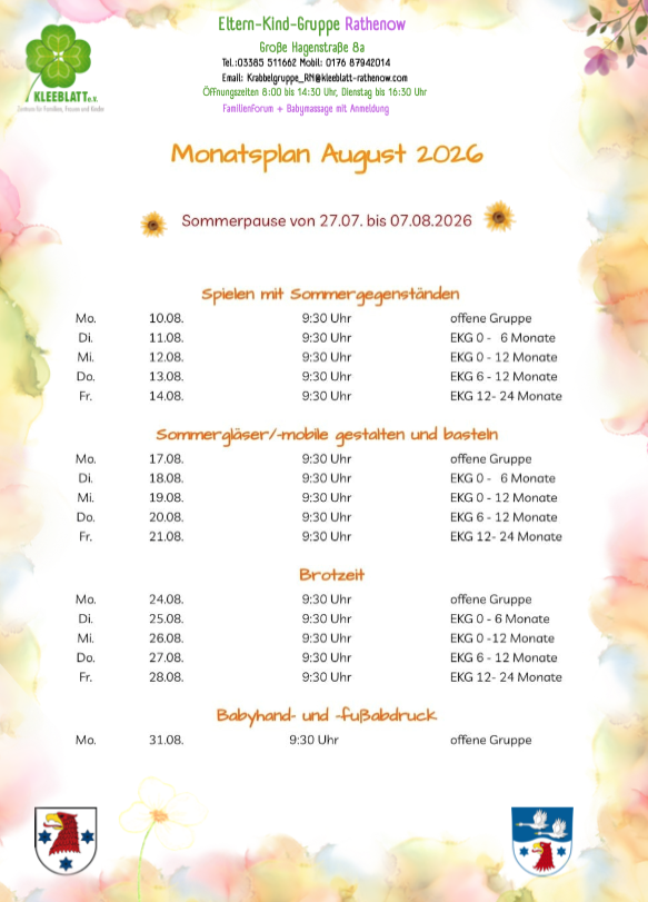 Monatsplan Rathenow August 2026