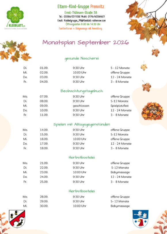 Monatsplan September 2026 Premnitz